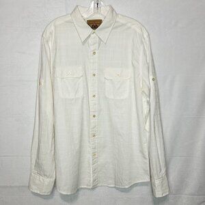 Red Camel White Textured Long-Sleeve Button-Down Roll Tab Sleeve Sz L